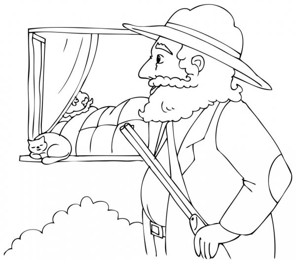 Coloring page forester guarding grandmas house Little Red Riding Hood